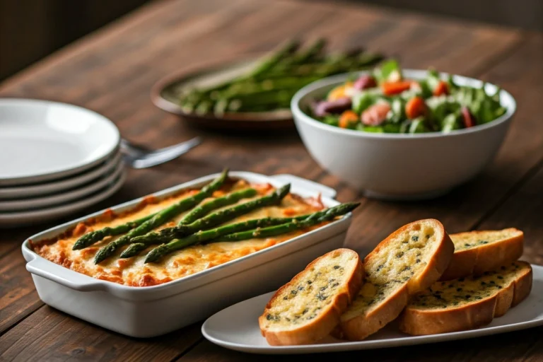 Dinner table with Chicken Tetrazzini and side dishes