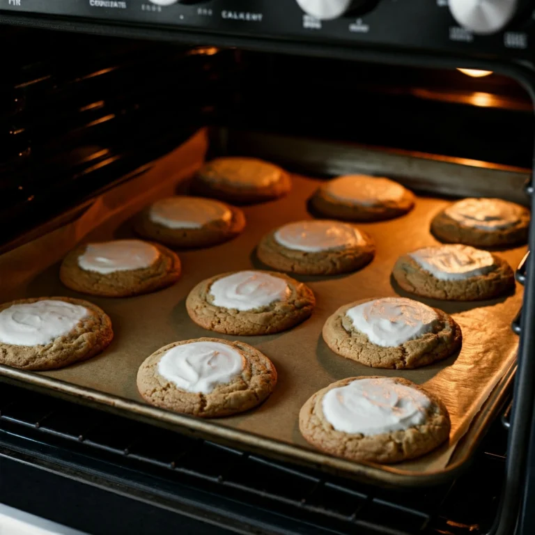 Flat Cool Whip cookies on a baking sheet, just out of the oven