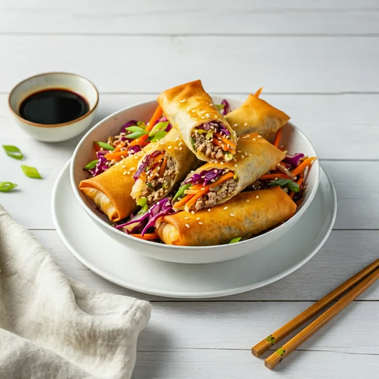 Healthy egg roll in a bowl with garnishes and chopsticks.