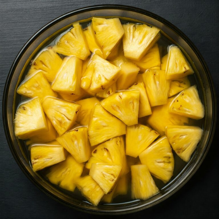 Why you should soak pineapple in salt water before consuming it? Fresh pineapple chunks in salted water.