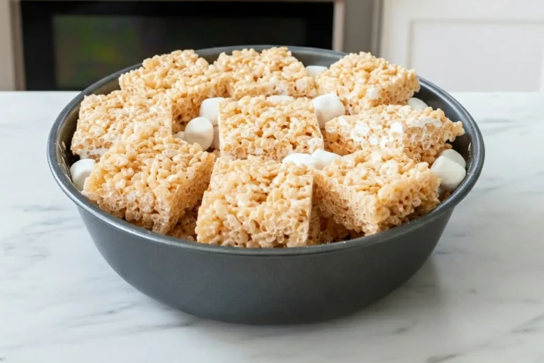 how do you make rice krispies treats recipe in a freshly made tray from a top-down view