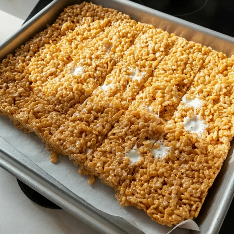 rice krispie treat recipe in a freshly made batch from a top-down view