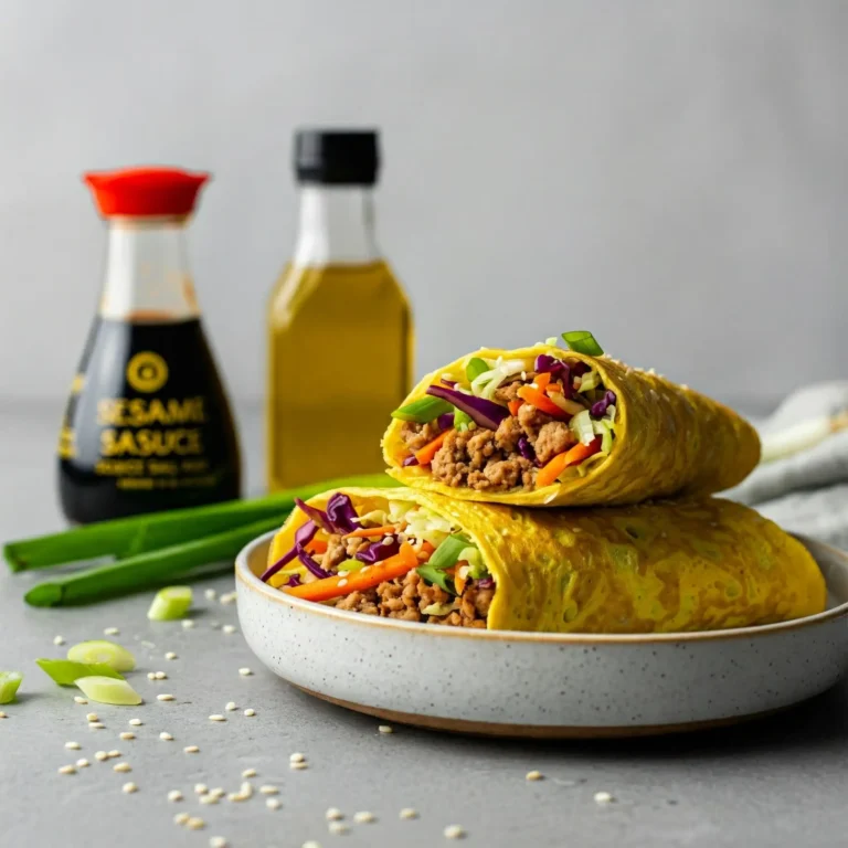 Egg roll in a bowl with calorie information displayed.