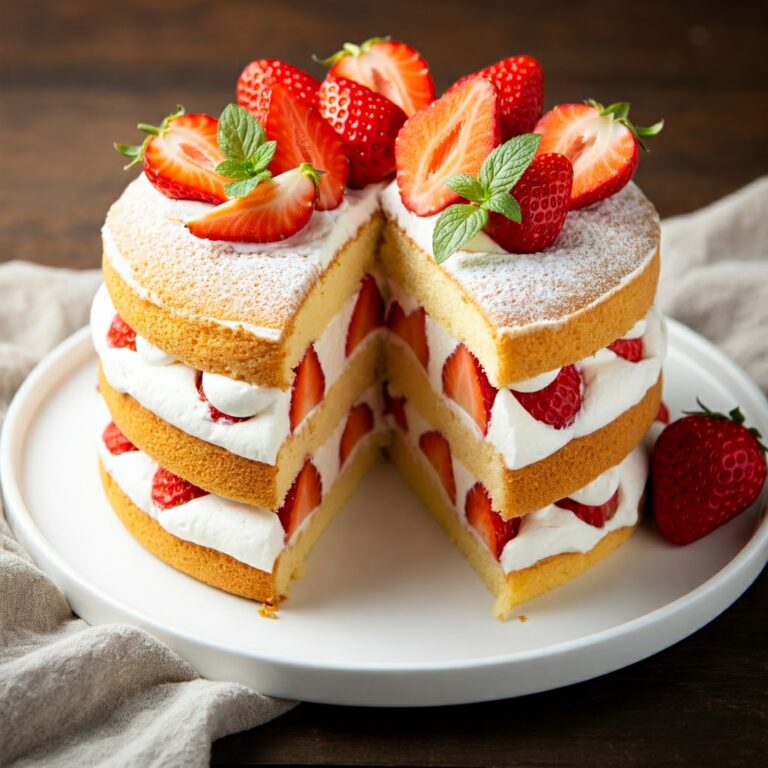 Overhead view highlighting what is the yield for japanese strawberry sponge cake