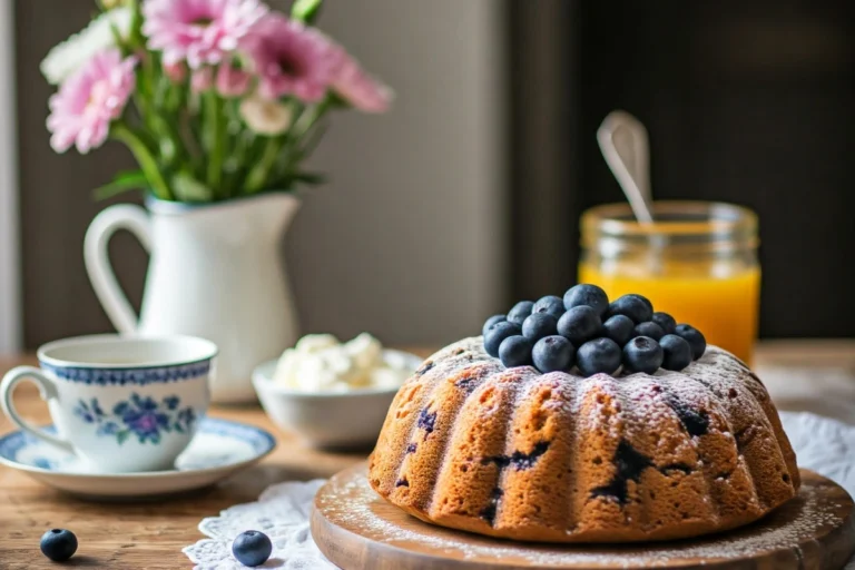 Blueberry Breakfast Cake on a Wooden Board