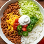 Taco Rice Bowl with Fresh Toppings.