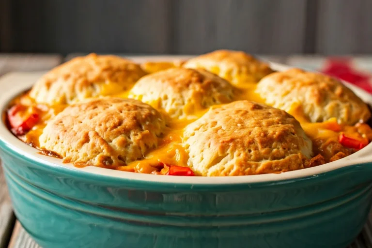 A freshly baked John Wayne Casserole in a rustic dish.