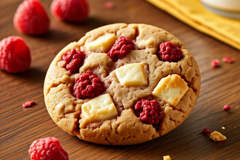 Subway Raspberry Cheesecake Cookie with raspberries and cheesecake chunks