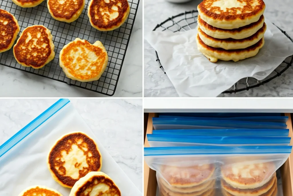 Step-by-step guide for freezing cottage cheese pancakes.