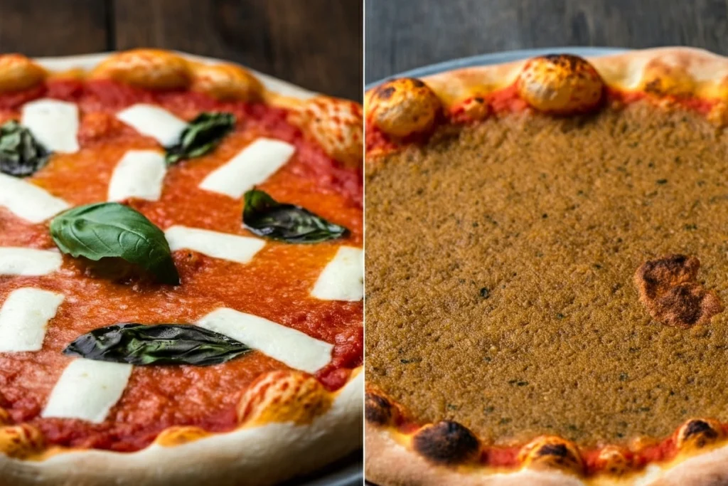 Comparison of vegan and non-vegan pizza dough crusts.