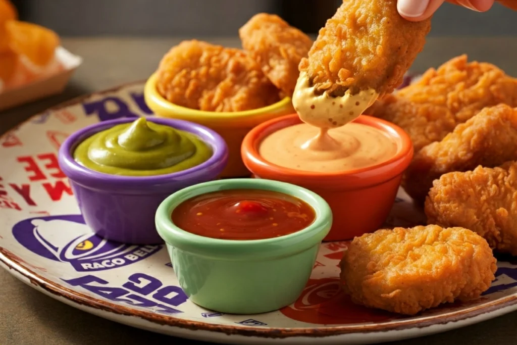 Taco Bell chicken nuggets with various dipping sauces