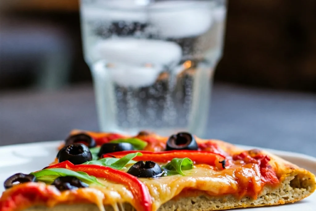 Slices of vegan pizza with colorful toppings