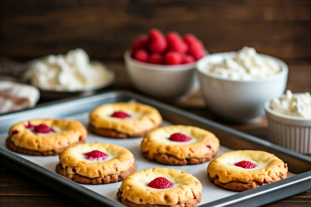 Homemade raspberry cheesecake cookies with fresh ingredients