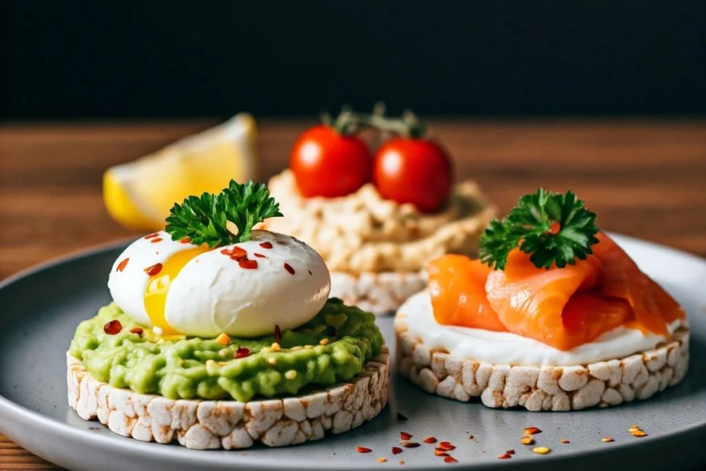 Savory Rice Cake Toppings with Avocado and Egg