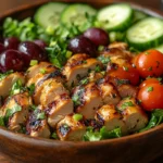 Beautiful chicken salad in a rustic bowl