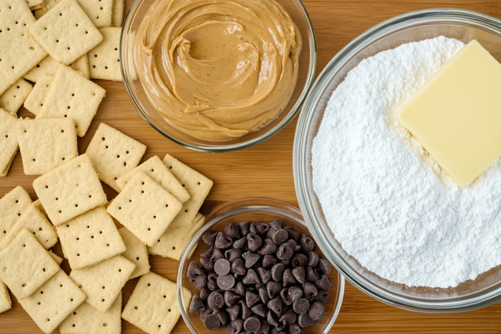 Ingredients for easy no bake peanut butter squares