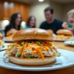 Family eating Crock Pot Ranch Chicken Sandwiches at dinner
