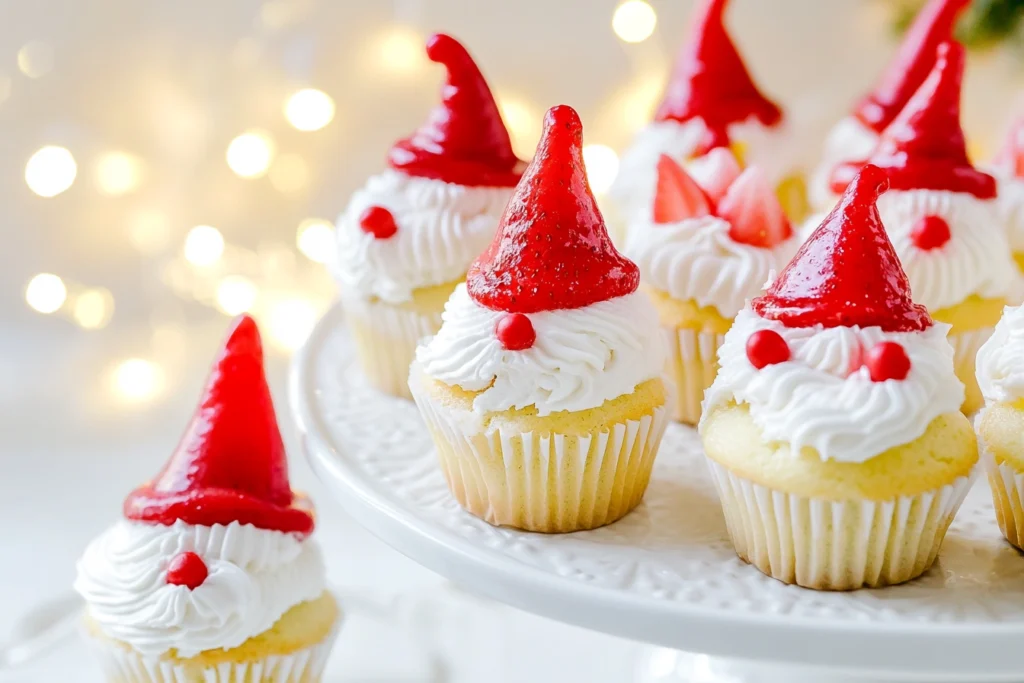 A batch of finished Strawberry Gnome Cupcakes on display.