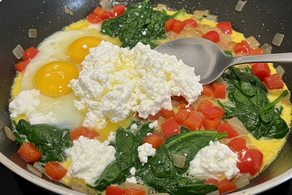 cooking low calorie high protein breakfast foods in skillet