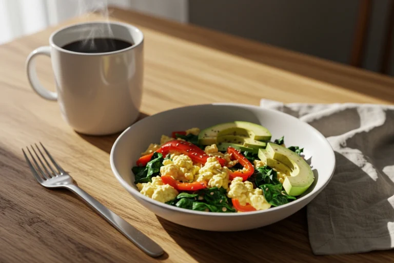 low calorie high protein breakfast foods in a white bowl