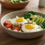 savory protein breakfast bowl in a sunlit kitchen